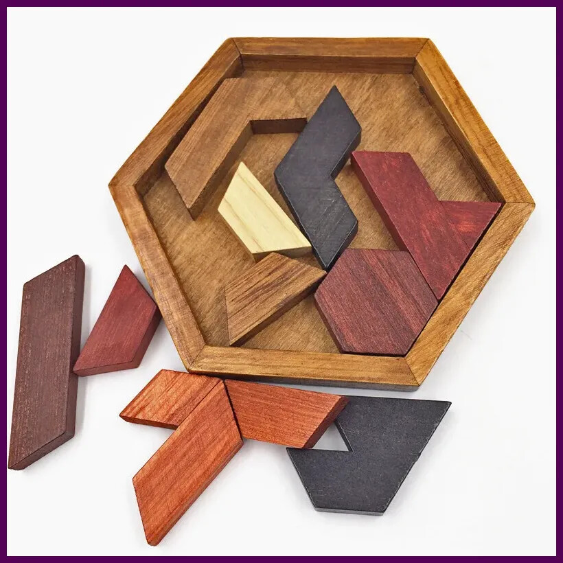 Hexagonal Wooden IQ Puzzle Game for Kids Adults Educational Brain Teaser Toys