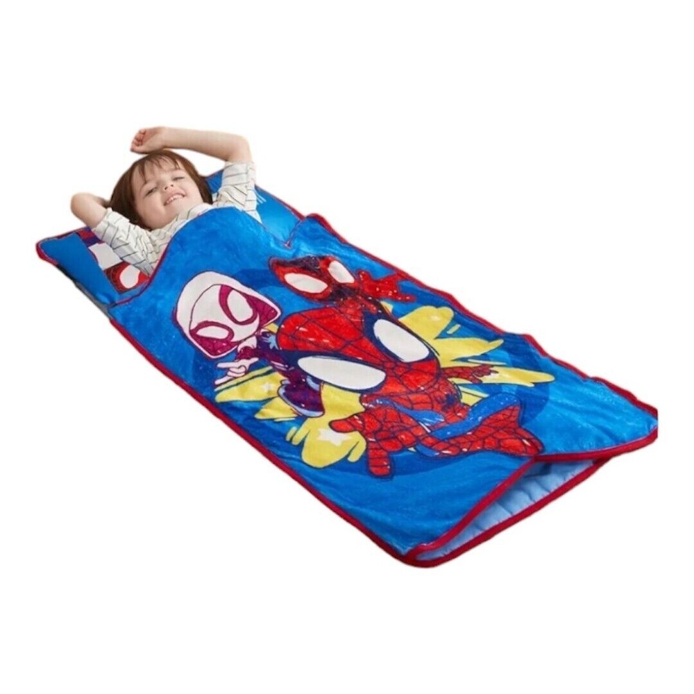Cozy SPIDEY AND FRIENDS Toddler Nap Mat with Built-in Pillow and Quilted Design