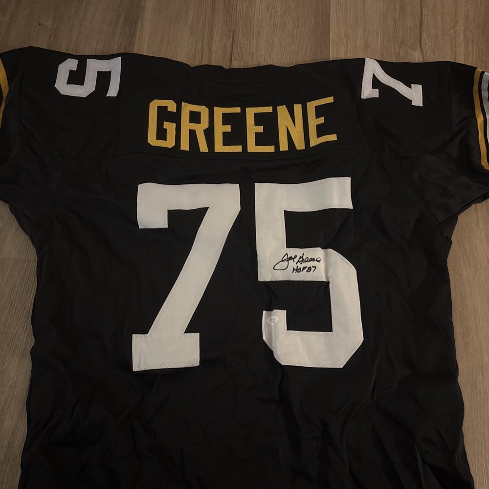 Autographed/Signed Mean Joe Greene HOF 87 Pittsburgh Black Jersey JSA COA