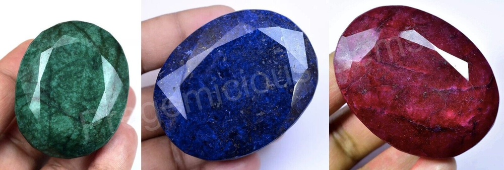 Natural HUGE Red Ruby, Green Emerald, Blue Sapphire Mix 2000 Ct CERTIFIED Gems