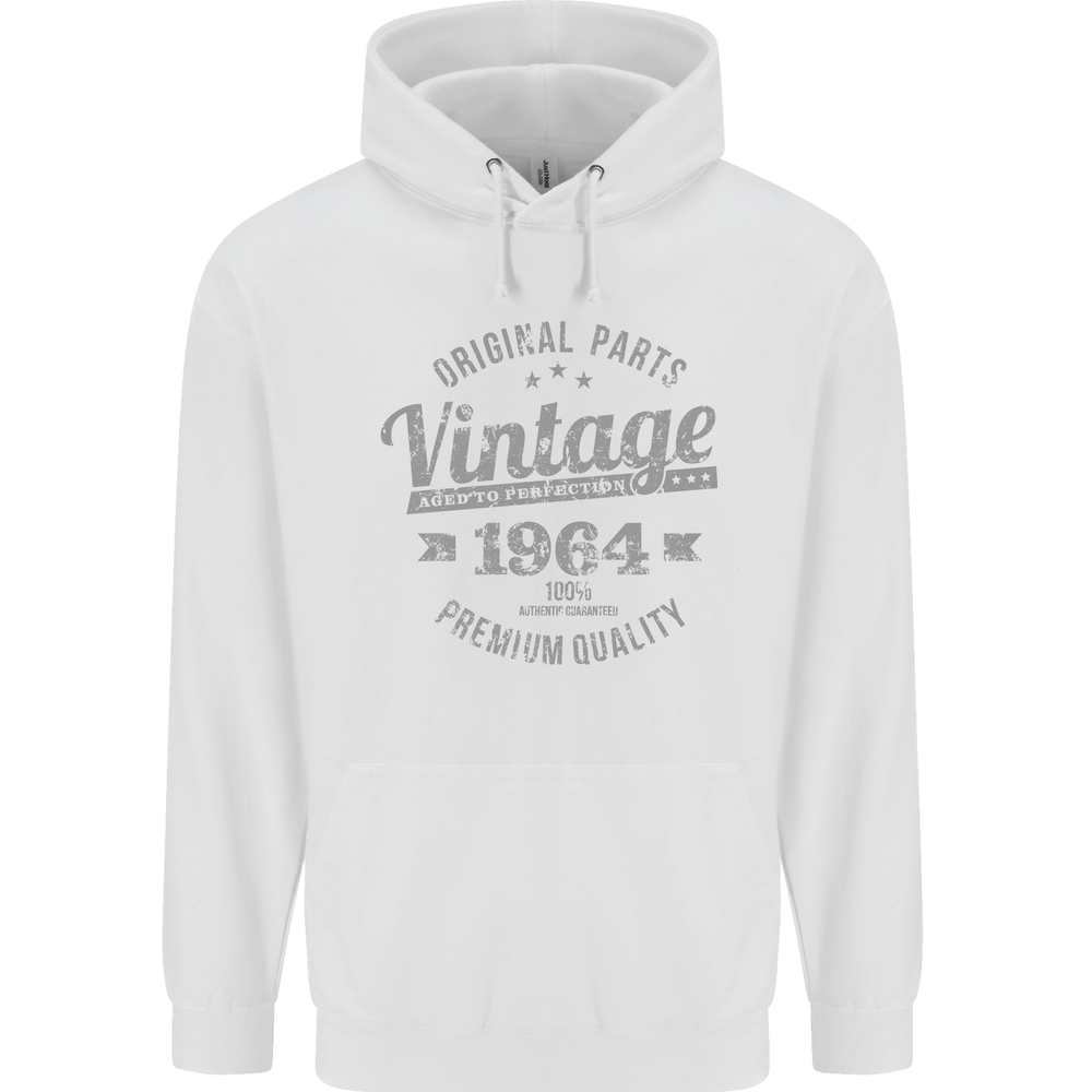 Vintage Year 60th Birthday 1964 Mens 80% Cotton Hoodie White