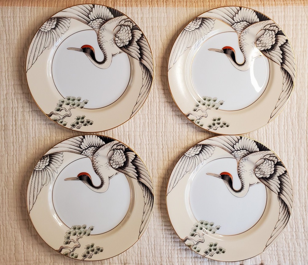 Set Of 4 Fitz & Floyd CRANE WITH PINE 7 1/2