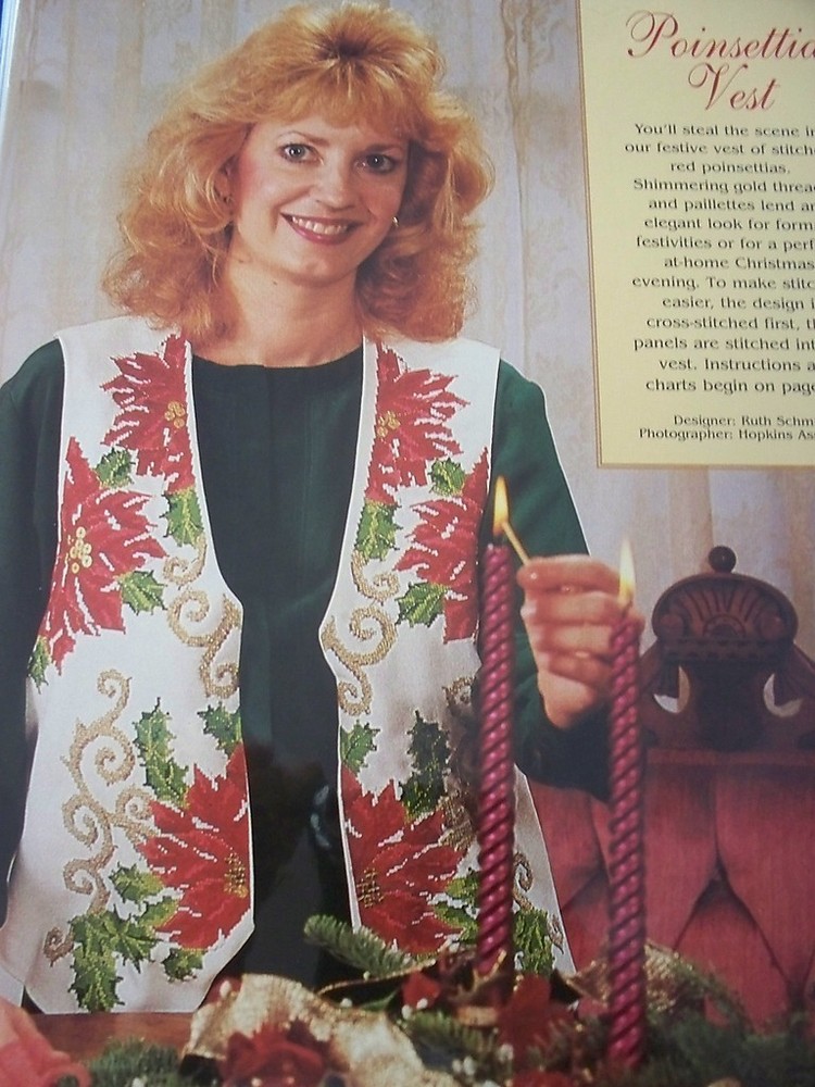 Poinsettia Vest Christmas Magazine Cross Stitch Pattern