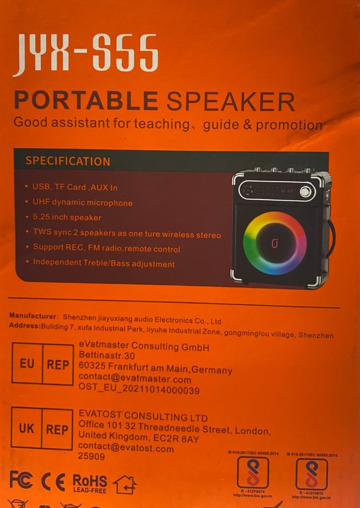 Portable JYX-S55 Karaoke Speaker System with 2 Wireless Microphones - Open Box