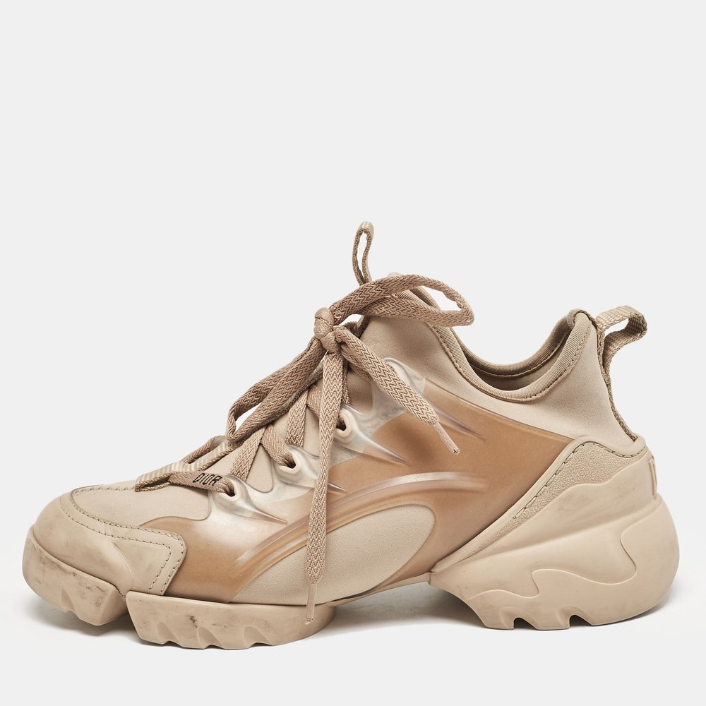 Dior Beige Neoprene Rubber D-Connect Low Top Sneakers Size 35
