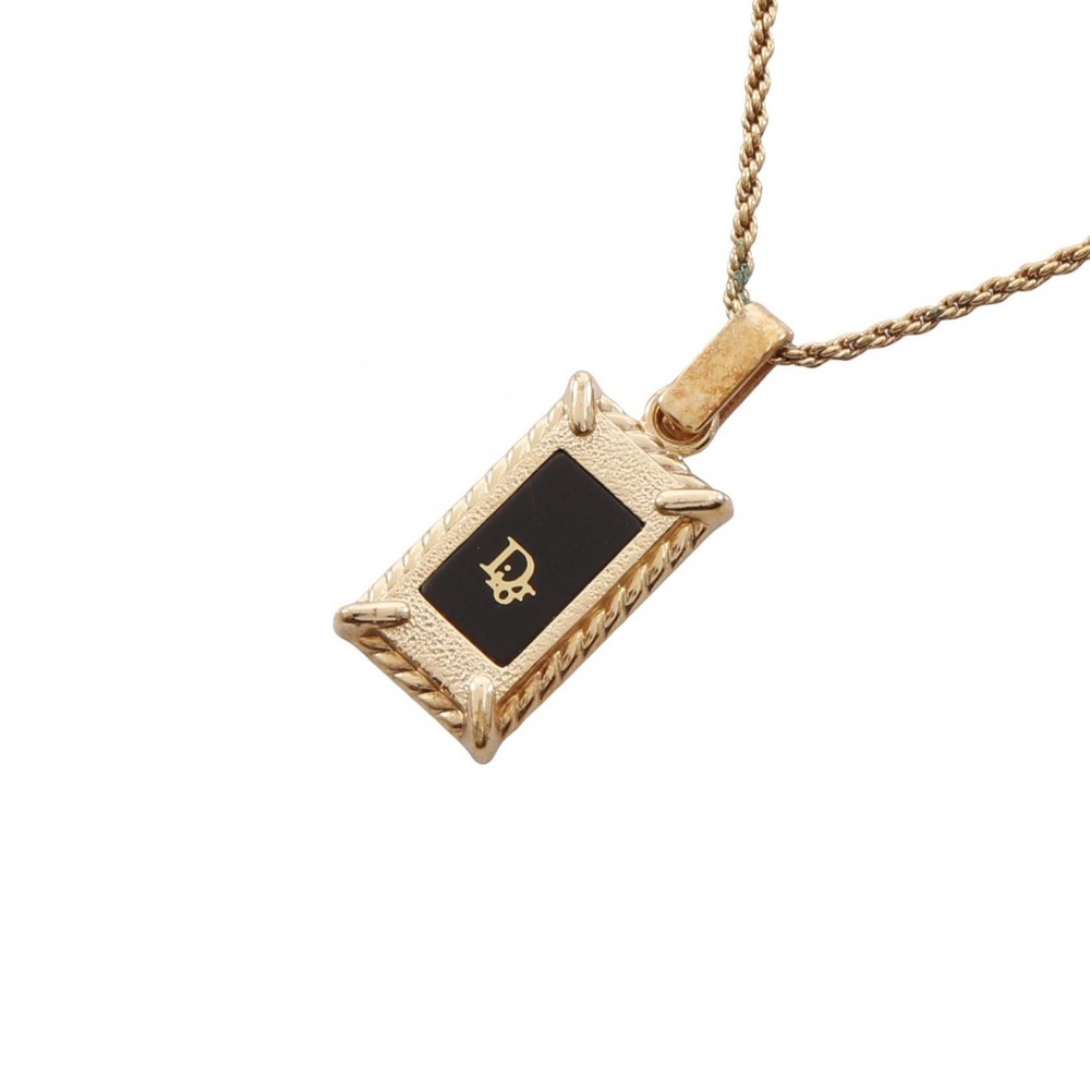 Christian Dior logo plate Necklace pendant Gold Plated Used women