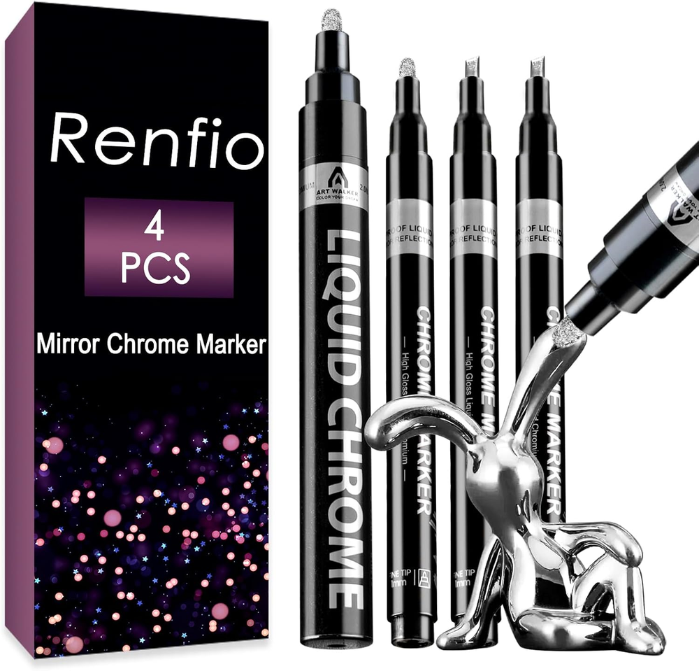 Chrome Paint Markers, 4Pcs Silver Paint Marker, Liquid Chrome Metallic Markers,