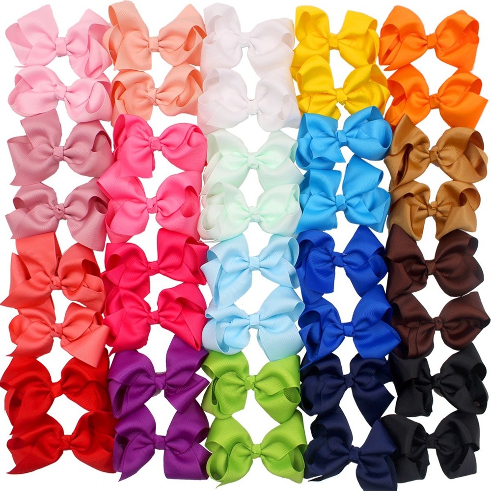 40 Pcs 4.5 Inch Grosgrain Ribbon Hair Bows for Girls Boutique Bow Clips