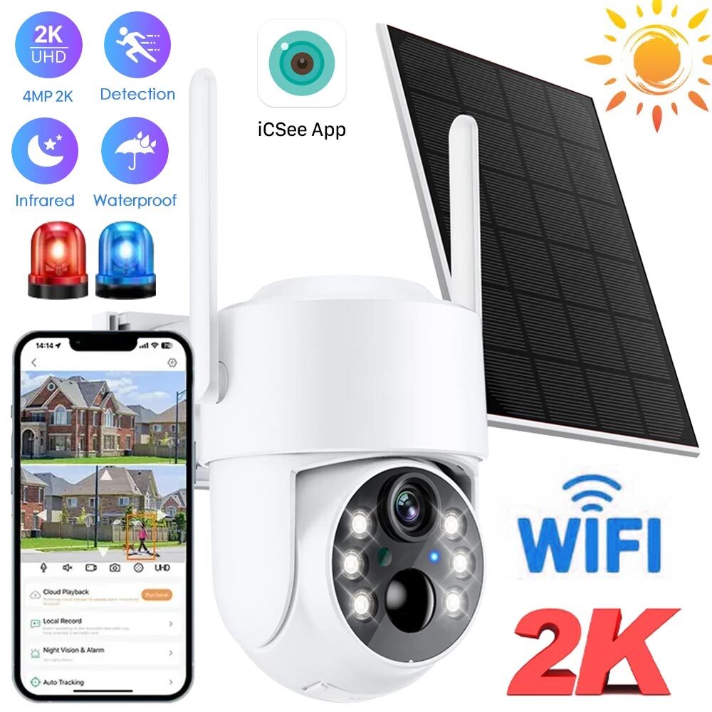 360° Wireless PTZ Security Camera with Solar Battery for Outdoor WiFi CCTV Monitoring