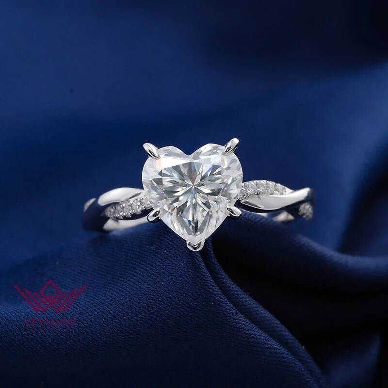 2.5Ct Heart Moissanite Twist Band 10K White Gold Engagement Ring