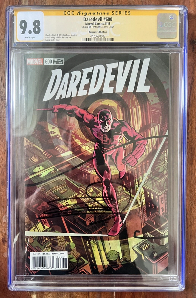 Daredevil # 600 CGC 9.8 SS, Ltd 1:500 Remastered Variant , signed Frank Miller