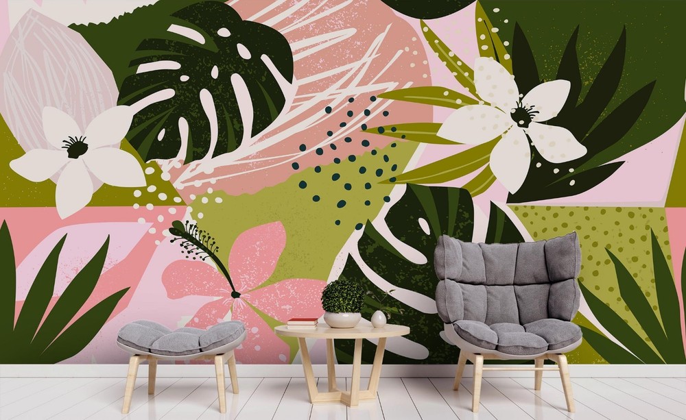 3D Flower Leaf Watercolor Wall Murals Wallpaper Murals Wall Sticker