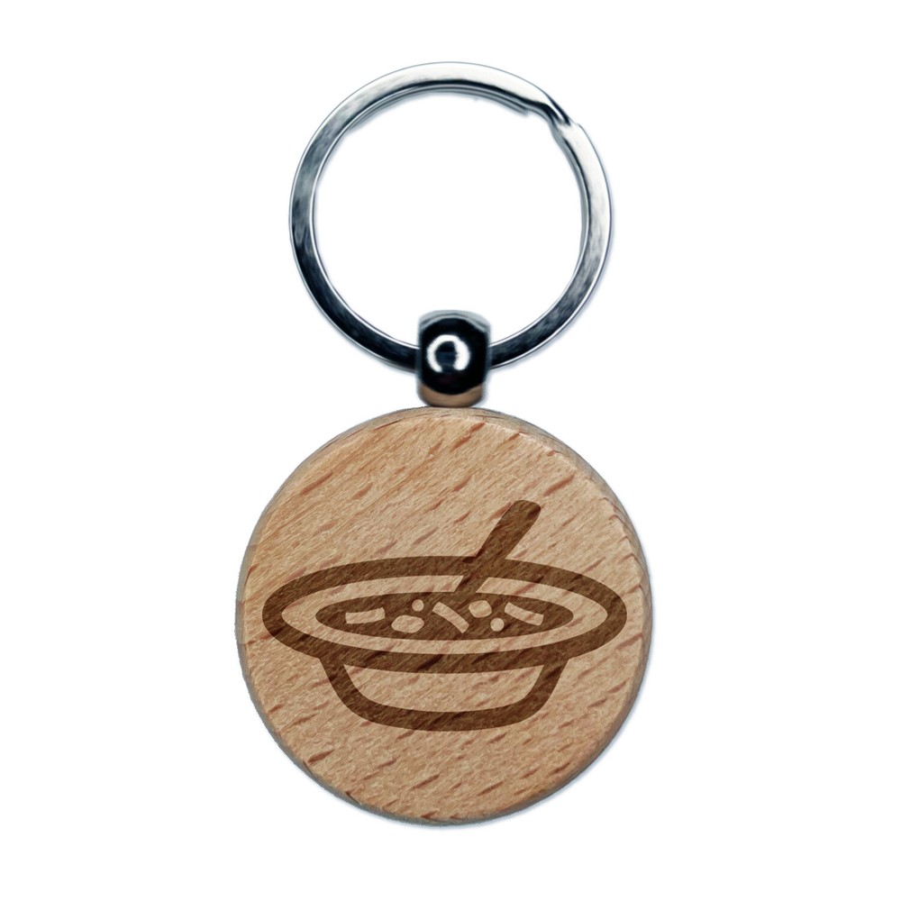 Soup Bowl Engraved Wooden Keychain Tag Charm  