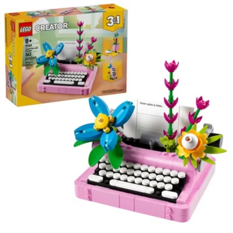 LEGO Creator 3-in-1 Typewriter Building Kit with Flowers for Display or Keytar
