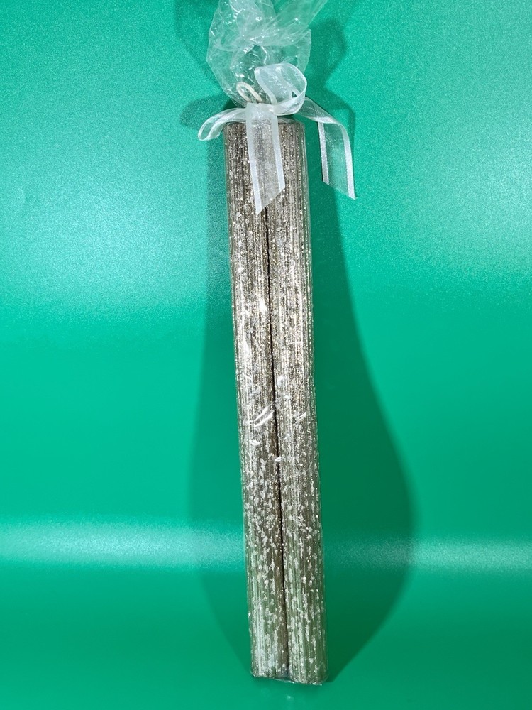 Set of TWO Taper Candles Rolled Beeswax Gold 