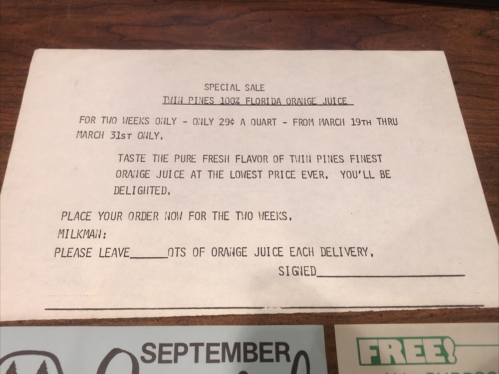 vintage Twin Pines Dairy Advertising Flyers