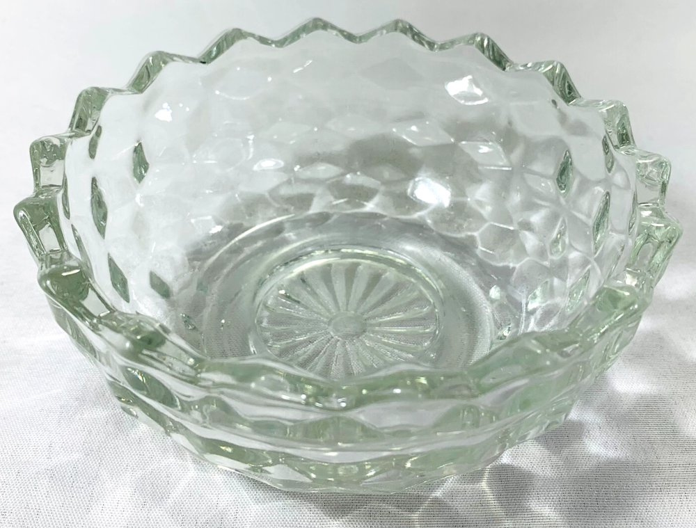 Vintage Glass Candy Dish Cube Pattern Serving Bowl Midcentury
