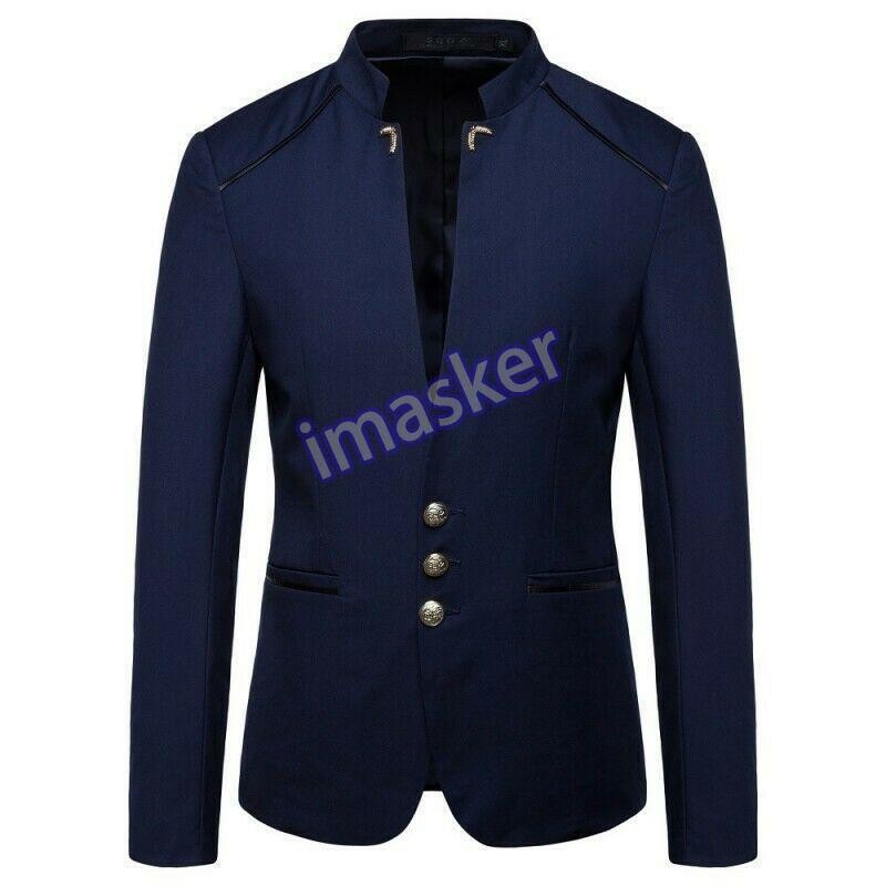 Men's Blazer Casual Jacket Single Breasted Stand Collar Slim Fit Coat