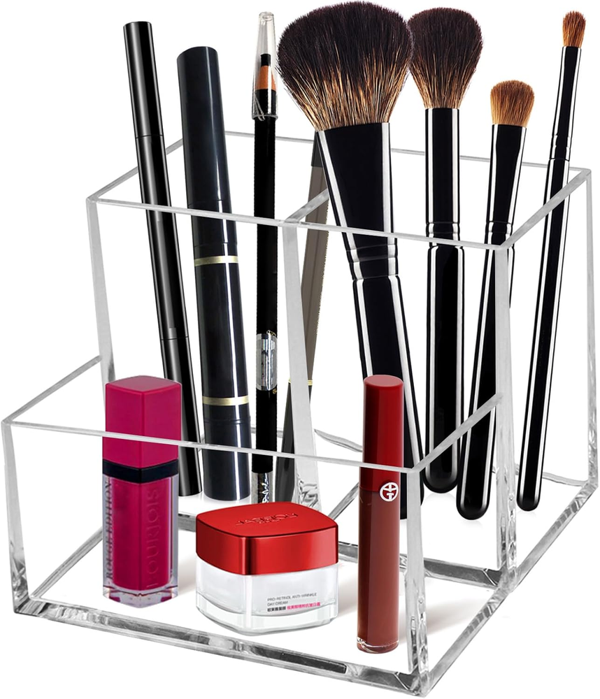 Clear Acrylic Makeup Brush Organizer with Multi-Purpose Cosmetic Storage