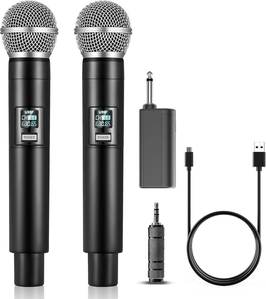 ALPOWL Wireless Microphone, UHF Dual Handheld Cordless Microphone with Receiver,