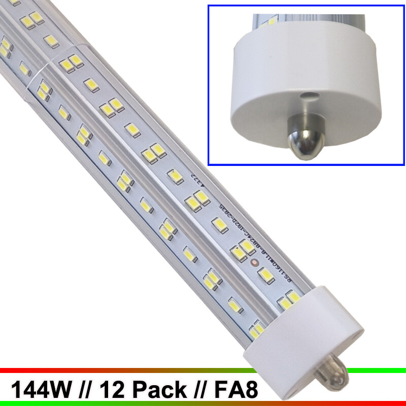 12Pc T8 8FT FA8 Single Pin 144W LED Tube Lights for Shop Lighting  