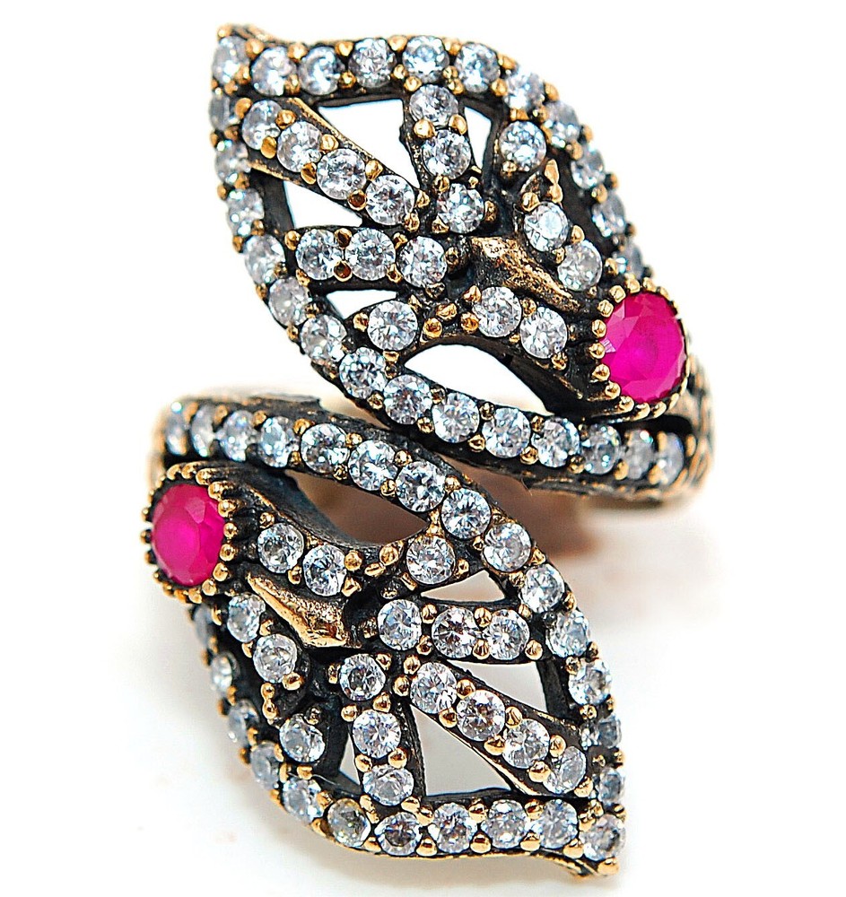Vintage Ottoman Empire Style 2CT Treated Ruby 925 Sterling Silver Ring Size 9