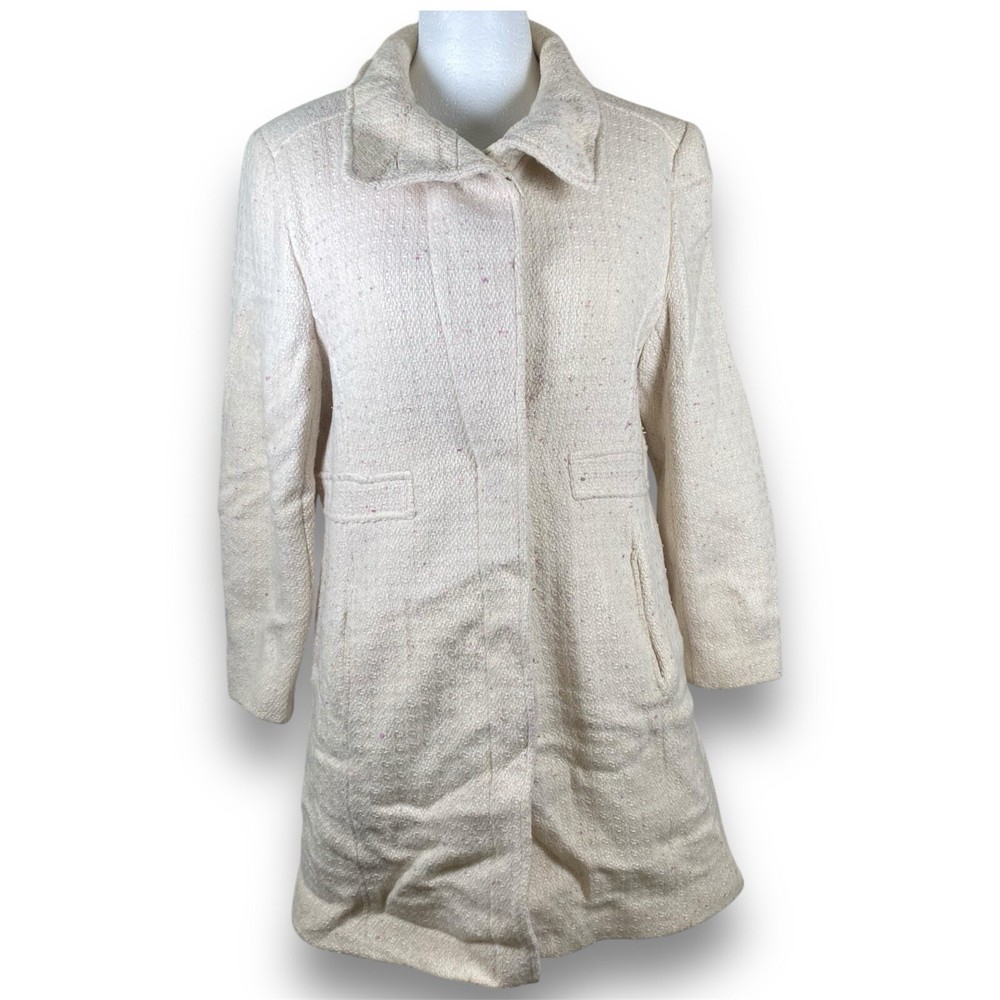 Ladies Cream & Pink 50% Wool Blend Casual Coat Size 16 Buttoned