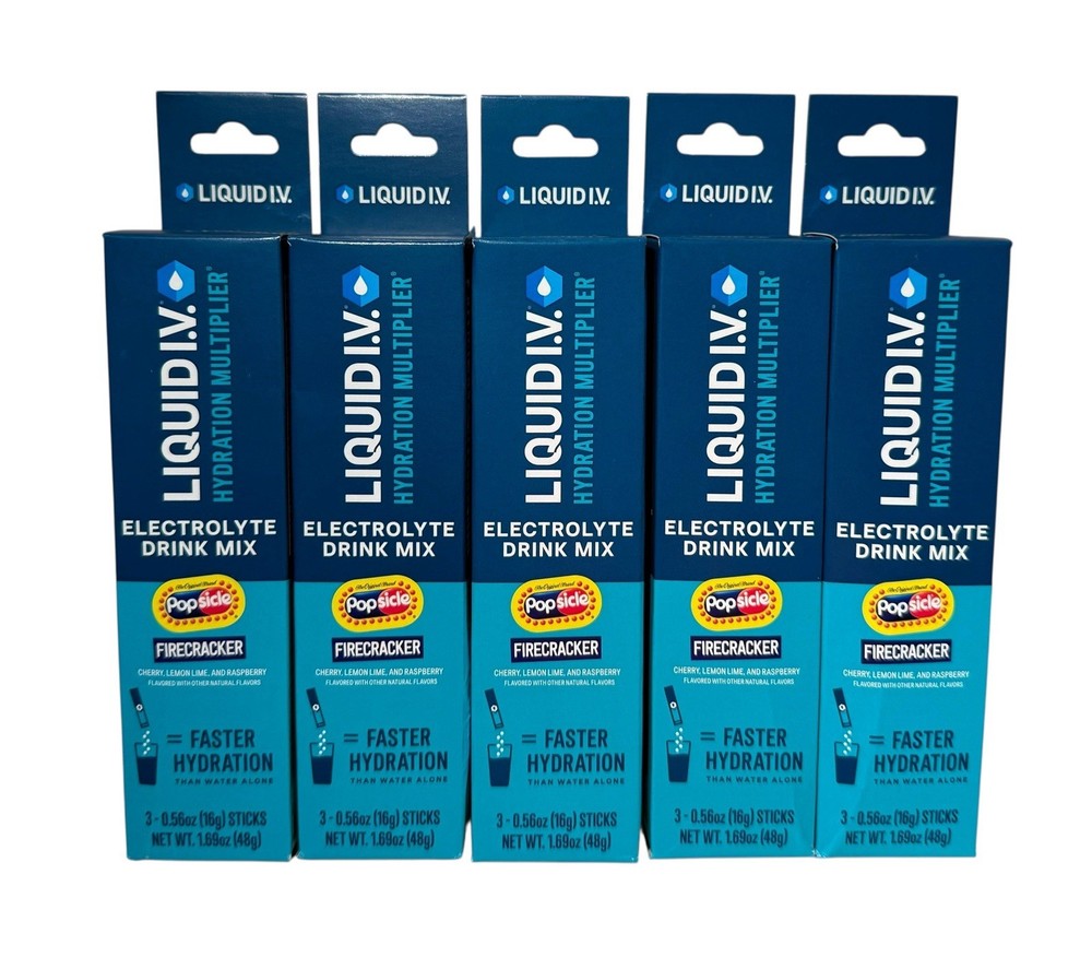 Liquid I.V. Hydration Multiplier Electrolyte Drink Mix Firecracker Flavor 3 Sticks Pack of 5