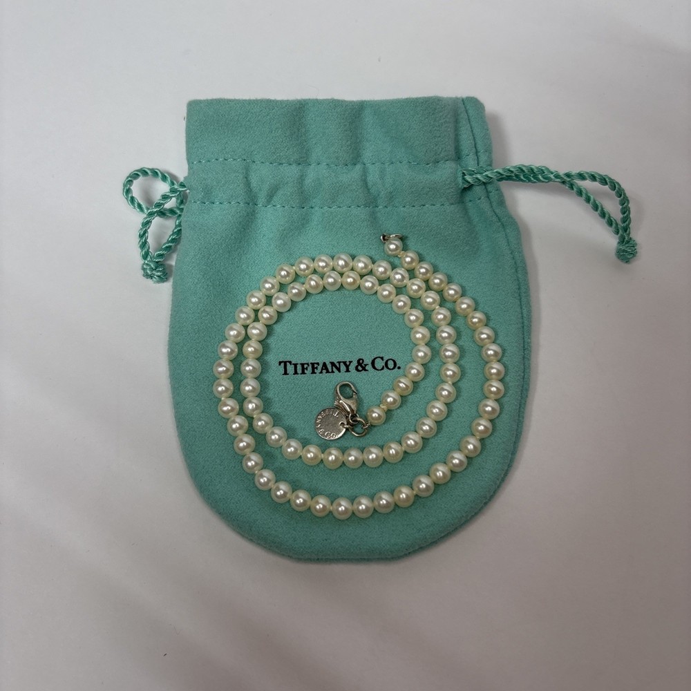 Tiffany & Co Ziegfeld Collection 3.5mm Pearl Necklace with a Silver Clasp 16