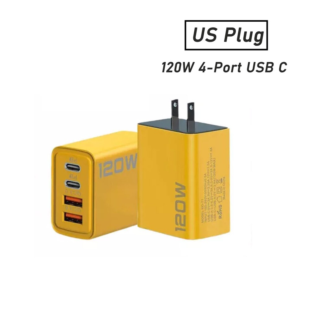120W 4-Port USB C Fast Charger Block for Phones iPad US Plug