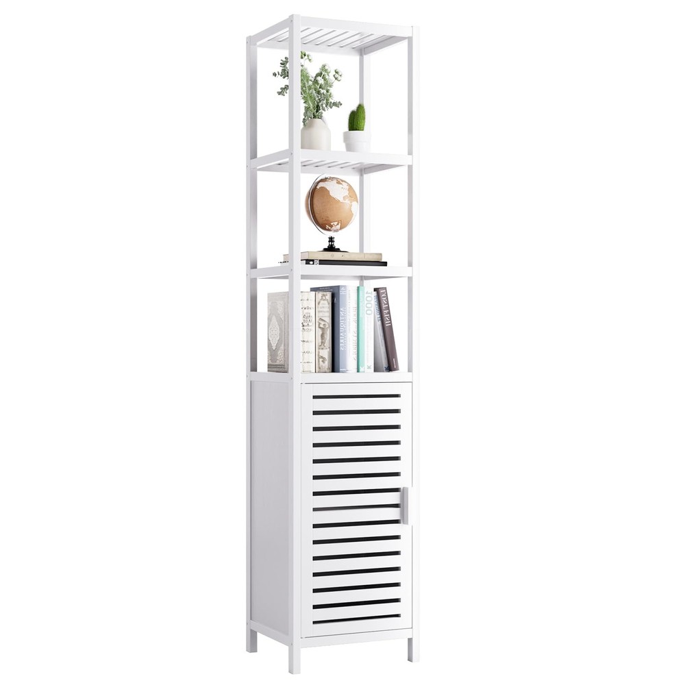 Bathroom Tall Bamboo Storage Cabinet with 6 Shelves Floor Standing