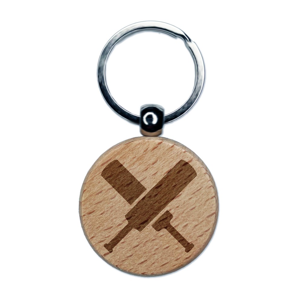 Engraved Wooden Cricket Bats Keychain Charm Tag  