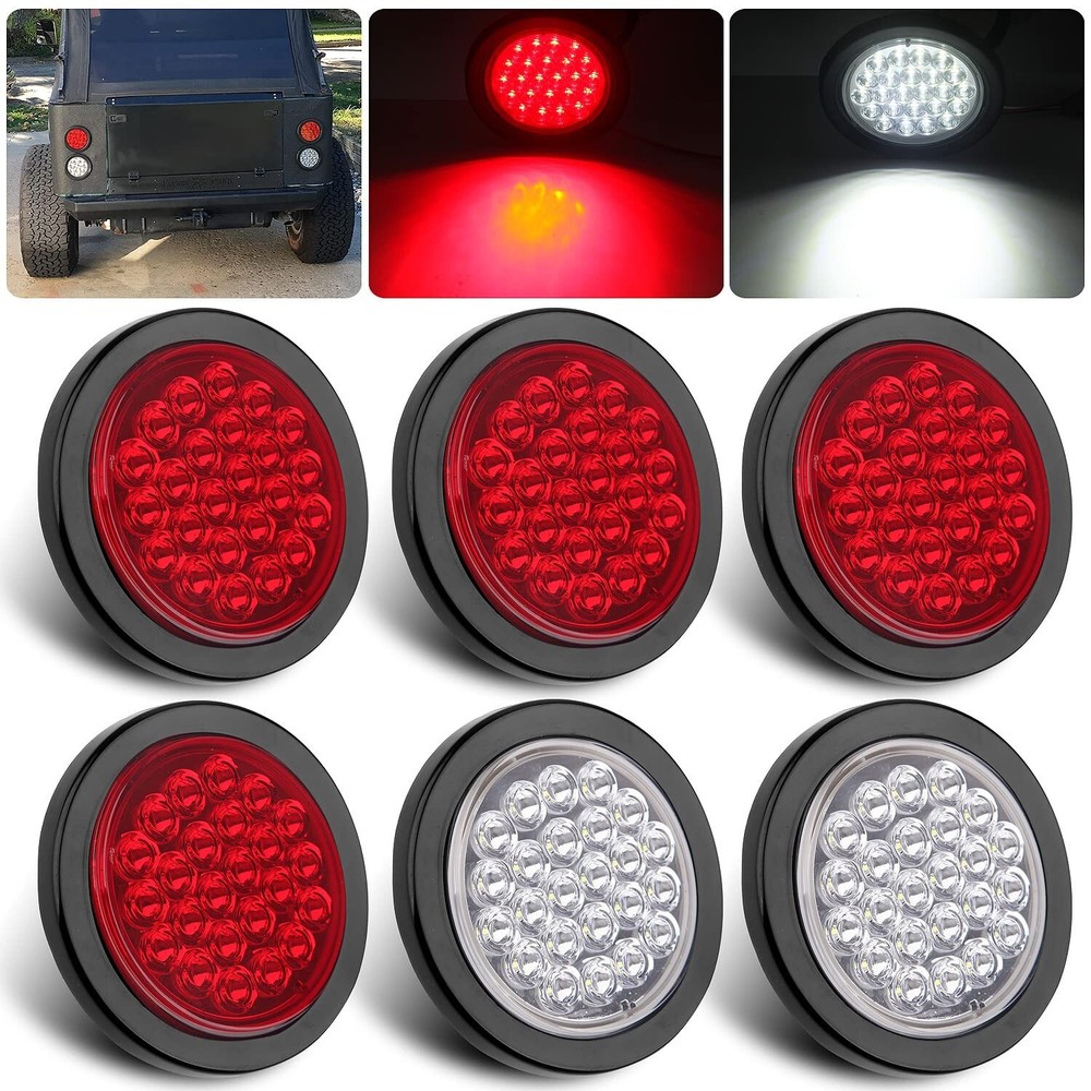6Pcs 4-Inch Round LED Trailer Tail Lights Kit for Stop Turn Brake Function