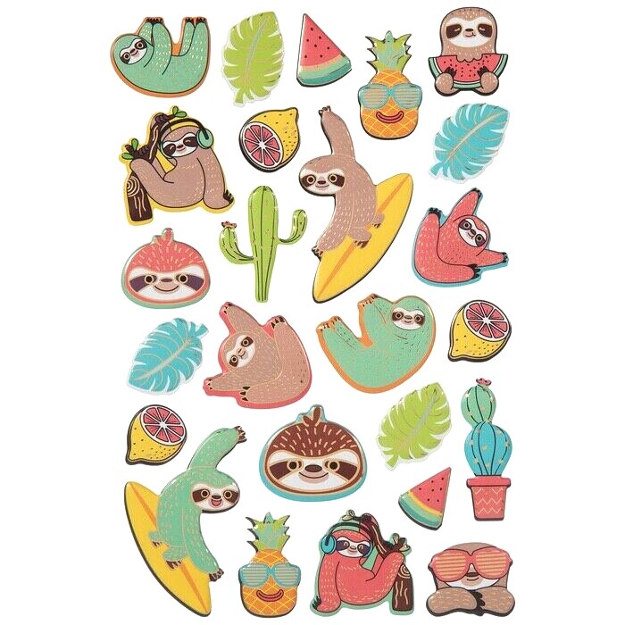 Sloth Cactus Puffy Stickers Papercraft Scrapbook Planner Party Supply DIY Craft