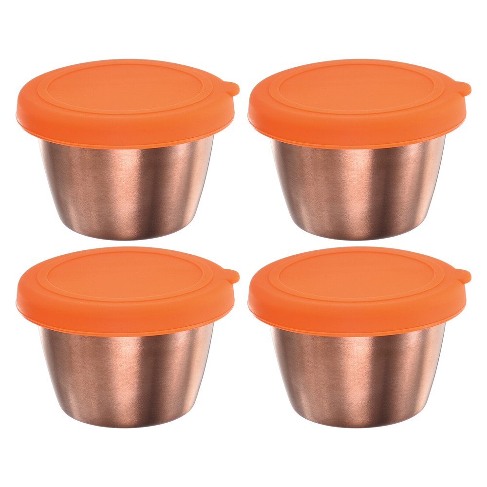 4pcs Salad Dressing Container, 2.4oz Stainless Steel Condiment Cup, Orange