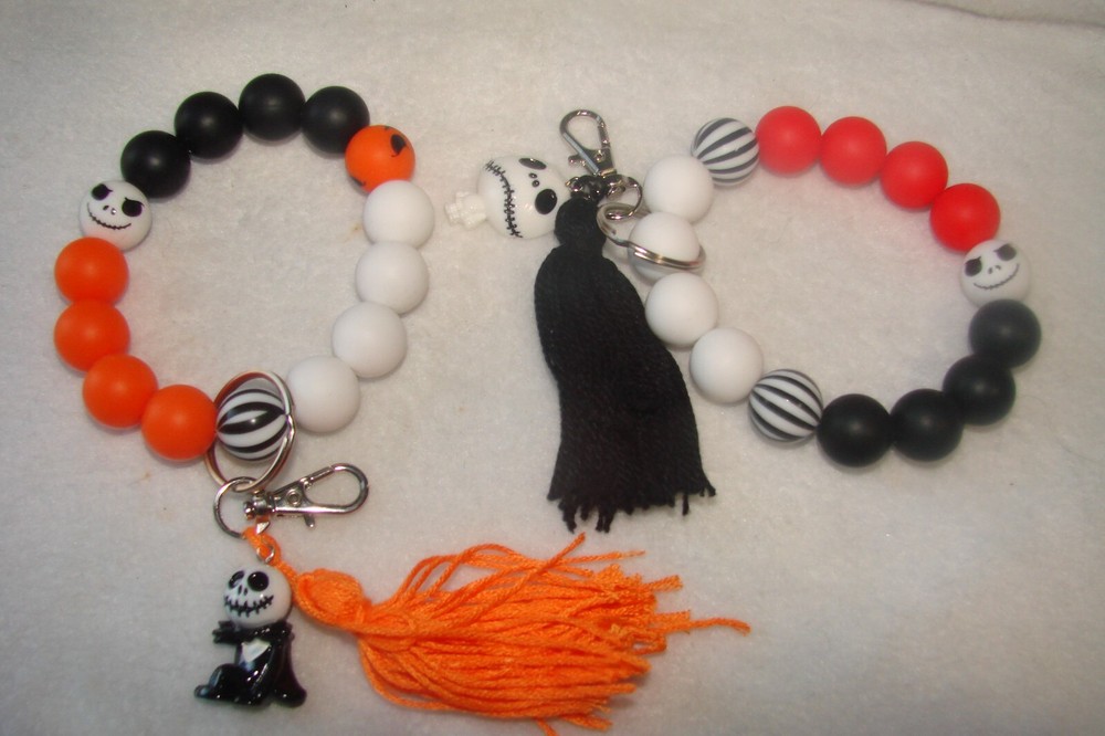 Spooky Halloween Wristlet Keychain with Jewelry Bead for Bags & Purses