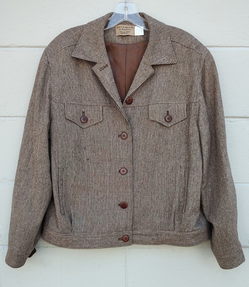Pendleton Knockabouts Brown Tweed Suit Bomber Jacket Size 16 Vintage 1980's #103