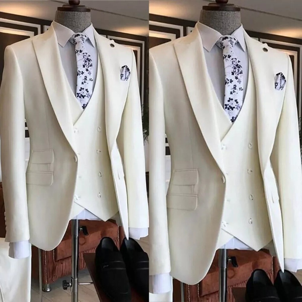 Slim Fit Single Breasted Business Suit for Men with Peak Lapel Spring Summer Formal Prom