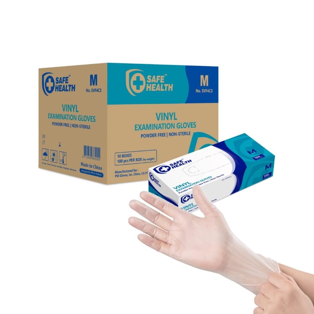 Latex-Free Clear Vinyl Exam Gloves, Powder-Free, Case of 1000, Medium