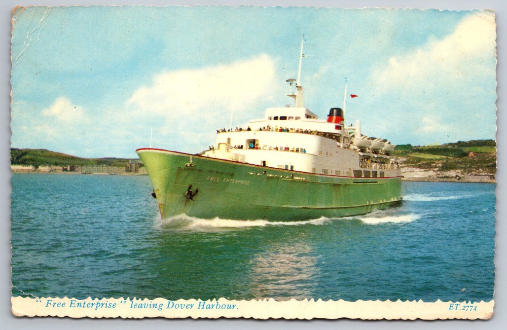 Free Enterprise Leaving Dover Harbour Cruise Ship C1960s Postcard AA24