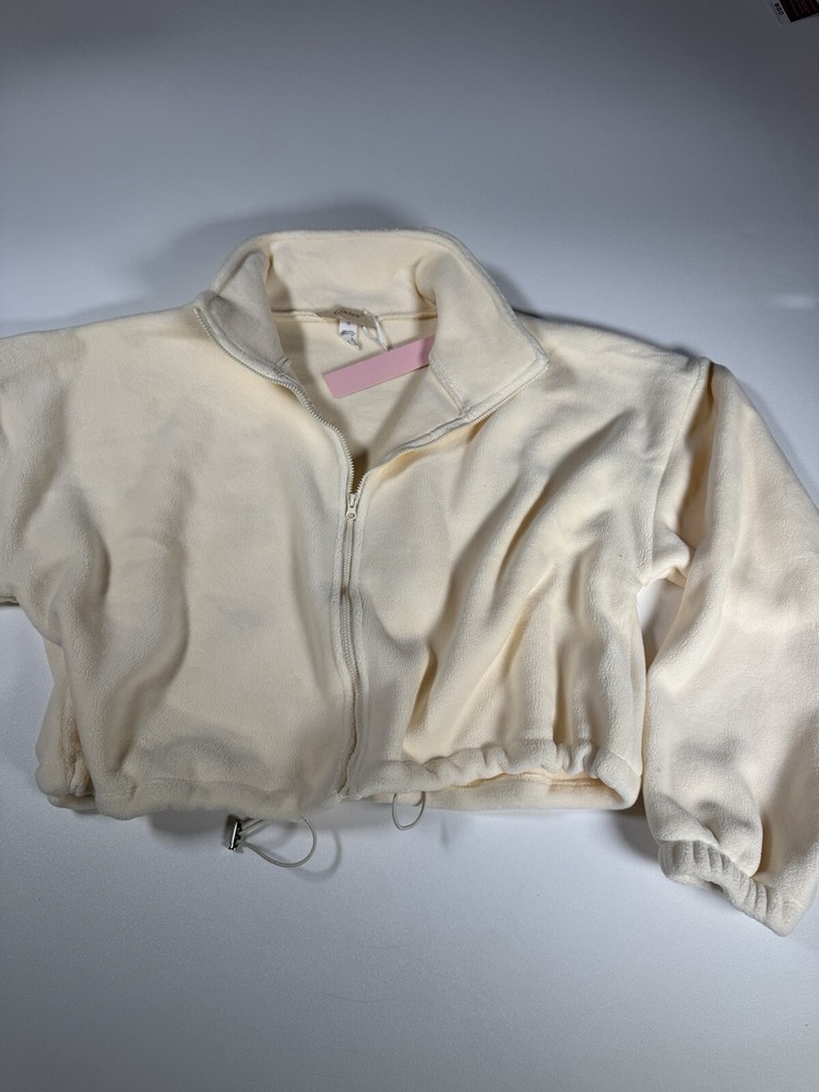 QINSEN Women's Polar Fleece Bomber Jacket Full Zip Stand Collar Short Coat, S