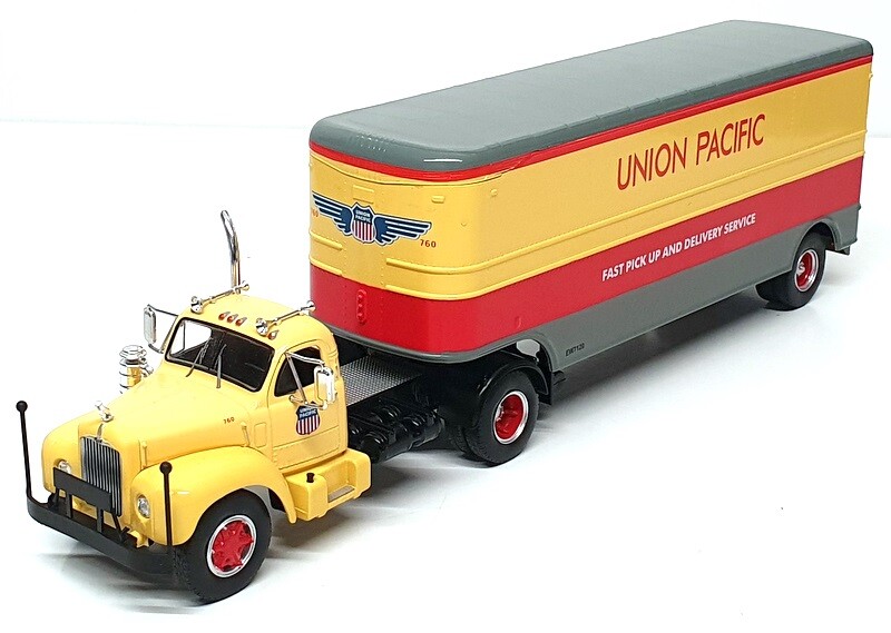 Ixo 1/43 Scale TTR005 - 1955 Mack B61 Truck & Trailer (Union Pacific) Yellow/Red