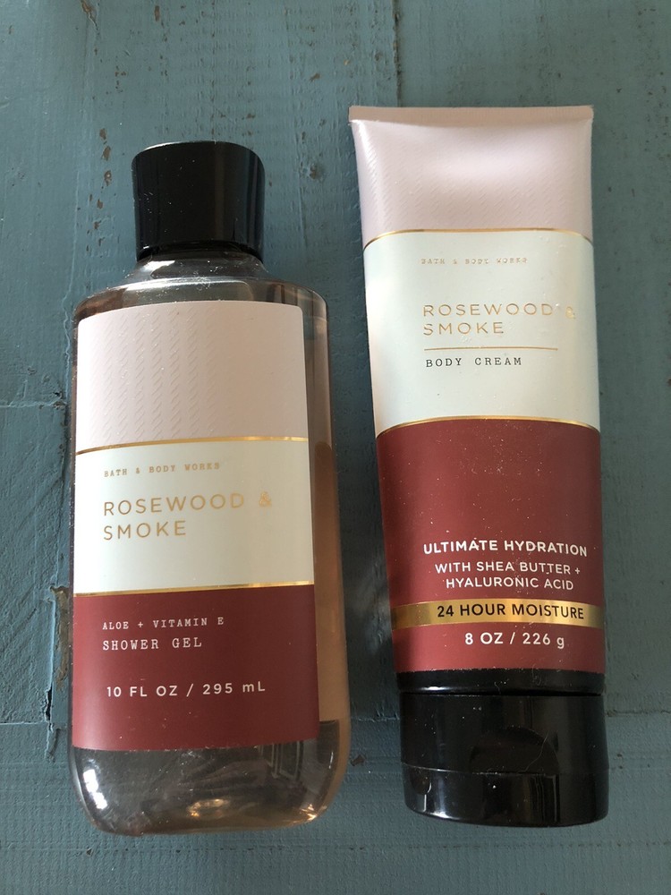 Bath & Body Work Rosewood &Smoke Body Cream 8oz & Shower Gel 10oz Set New