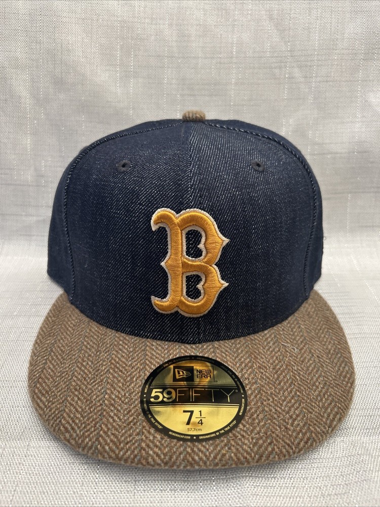 New Era Boston Red Sox Blue Denim Brown Tweed 59FIFTY Fitted Hat Size 7 1/4