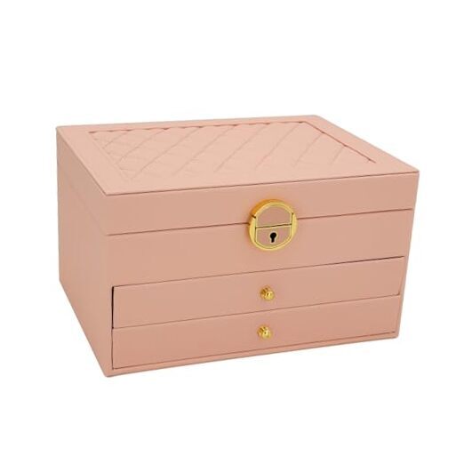 3-Layer Pink Jewelry Organizer Box for Women’s Storage Needs
