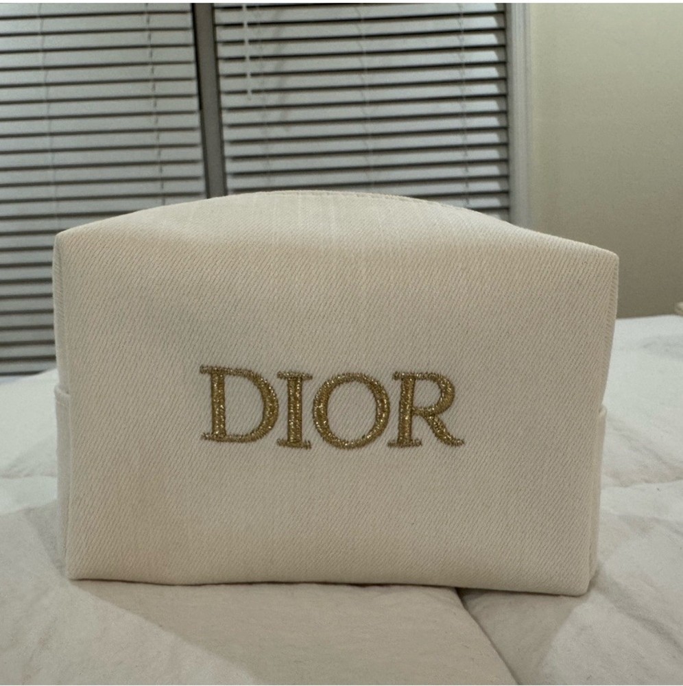 Dior Beauty White Denim Cosmetic Bag with Logo Embroidery