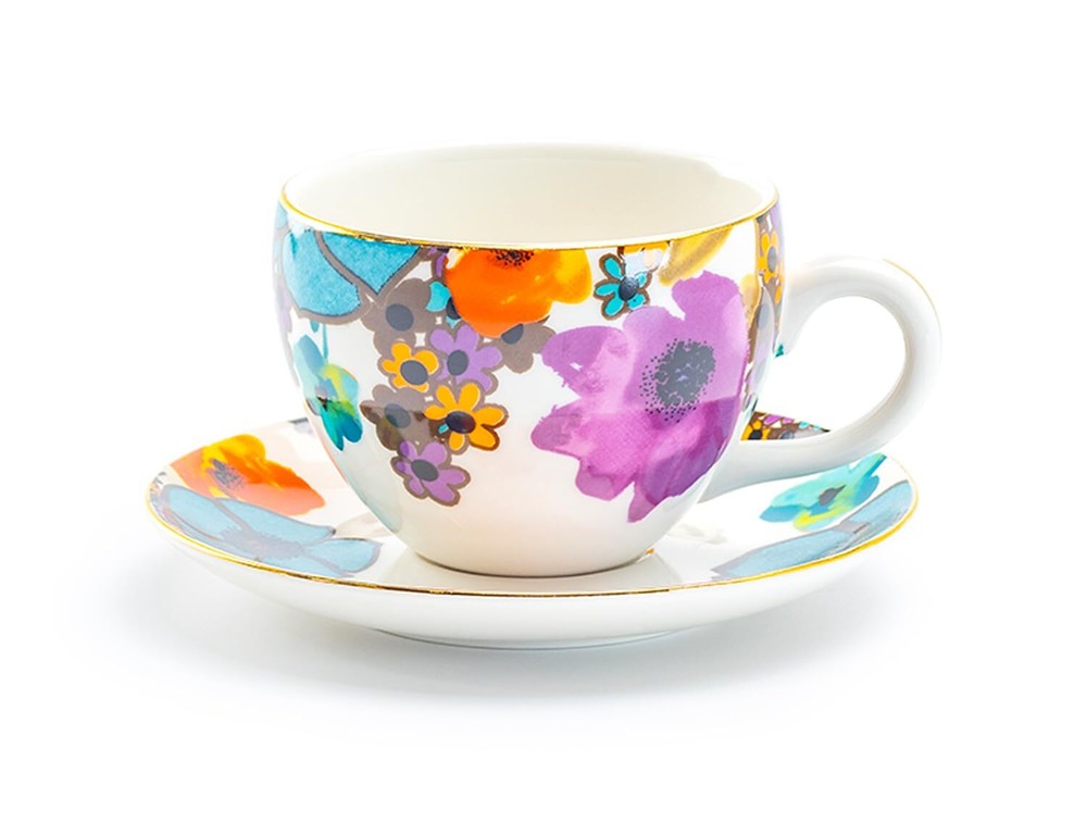 Grace Teaware Meadow Joy Fine Porcelain with Gold Trim Cup and Saucerw