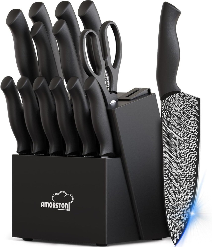 15-Piece Knife Set with Built-In Sharpener Block for Ultimate Kitchen Efficiency