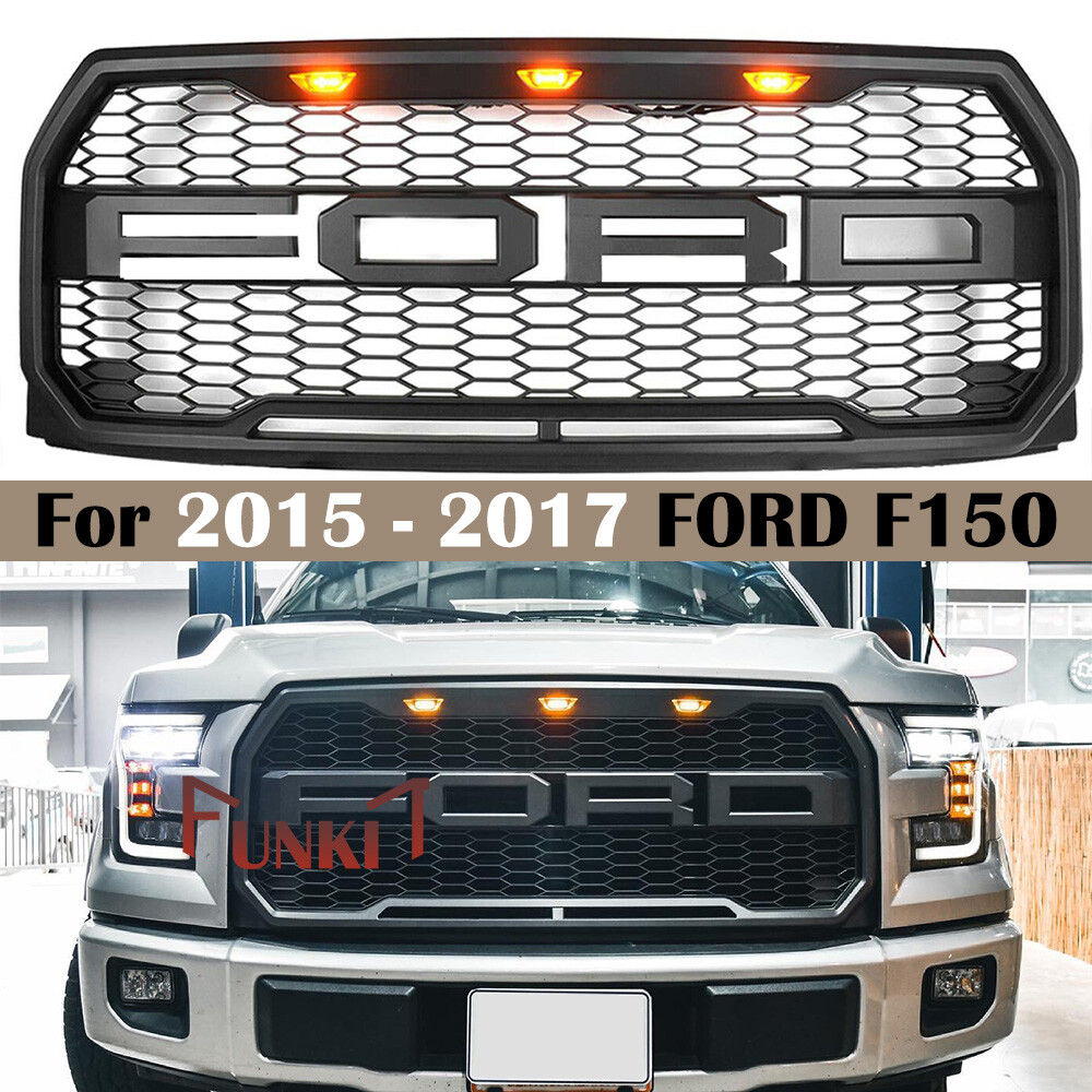 Grille for 2015 2016 2017 FORD F150 Raptor Style Front Grill Mesh w/ LED Letters