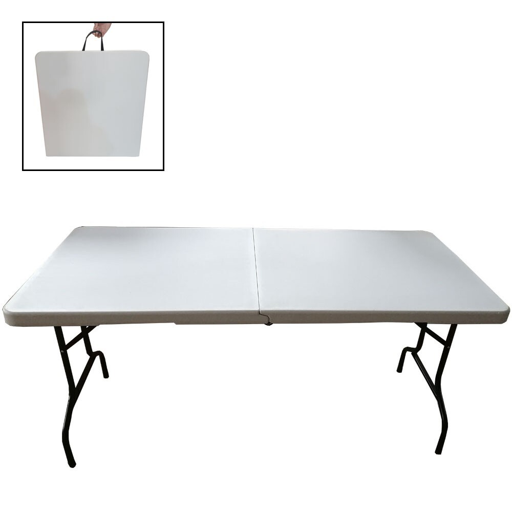 Foldable Portable White Rectangle Table for Office Picnic Outdoor Home Holds 120KG